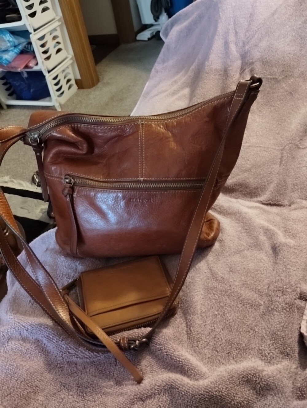 Margot Brown Leather Shoulder Bag with a Wallet Sz 11 By 12; Wallet Closed 4 X5.